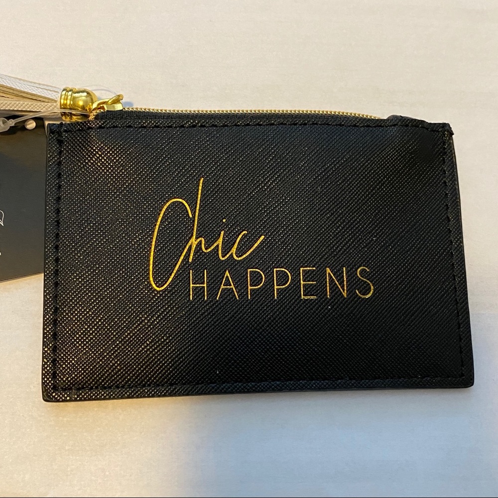 Fun Chic Happens black coin purse with tassel